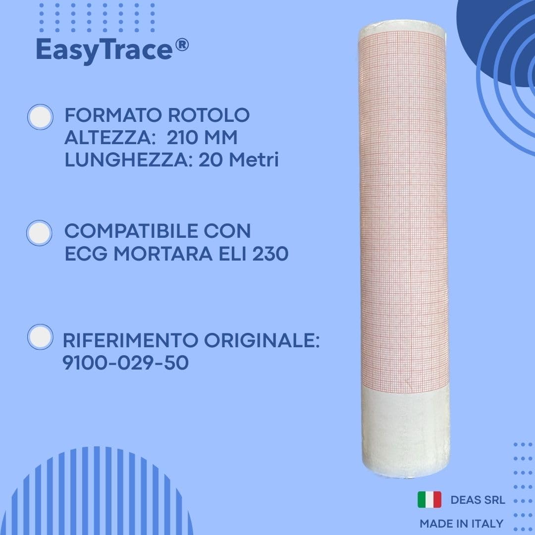 CARTA ECG KIT 20 rotoli - CARTA TERMICA PER ECG MORTARA ELI 230 - Dimensione rotoli: 210 MM X 20 M - riferimento originale M.RANGONI 9100-029-50 [BR21020A1]