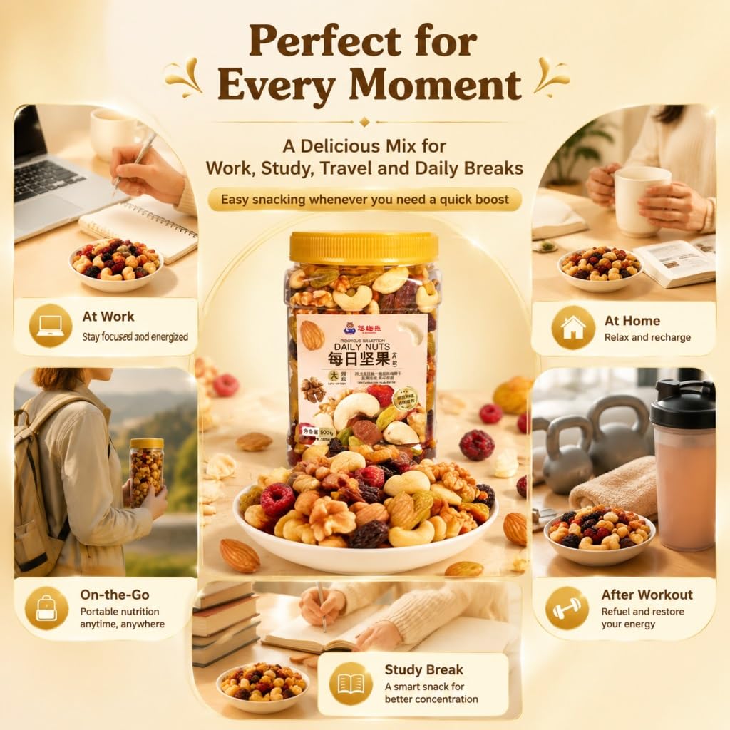 Frutos Secos Y Frutas Secas De Primera Calidad, Lata 500 G, Mezcla 3 4, Ligeramente Tostado, Tarro Resellable, Refrigerio For Viajes En Casa O La Oficina