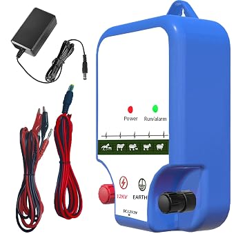 Ranch Fence Output Voltage 5000 V with 1 Power Adaptor, 2 Crocodiles Clip Leads for Containing Livestock and Preventing Wild Animals Intruding.