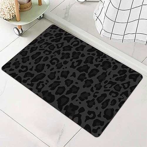 Yesad Alfombra de baño diseño de leopardo negro antideslizante de secado rápido súper absorbente delgada apta para debajo de la puerta lavable