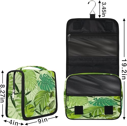 Miniatura 3 de OMFUNS Bolsa de aseo de hoja de palma para mujeres y hombres con gancho para colgar, bolsa de cosméticos de viaje para plantas tropicales, estuche