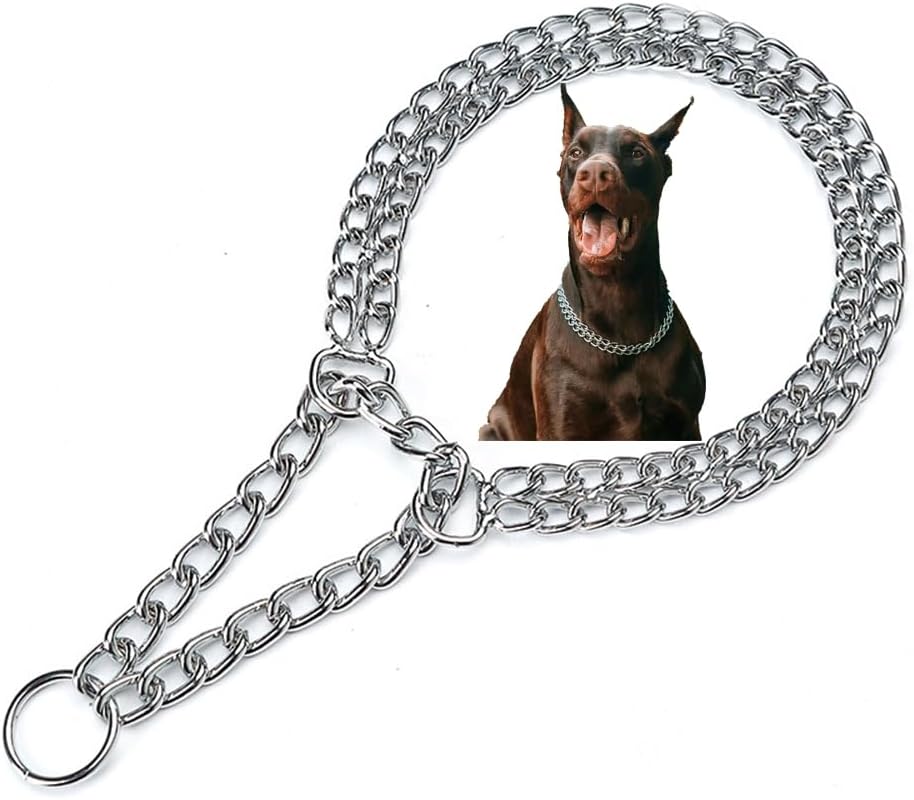 Silver Canine Chain Collar for Small Canines, Heavy Obligation Coaching Double Row Chains Choker Collar Metallic Slip Choke Collar Martingale Collars for Small Medium Massive Canine, D2.0mm