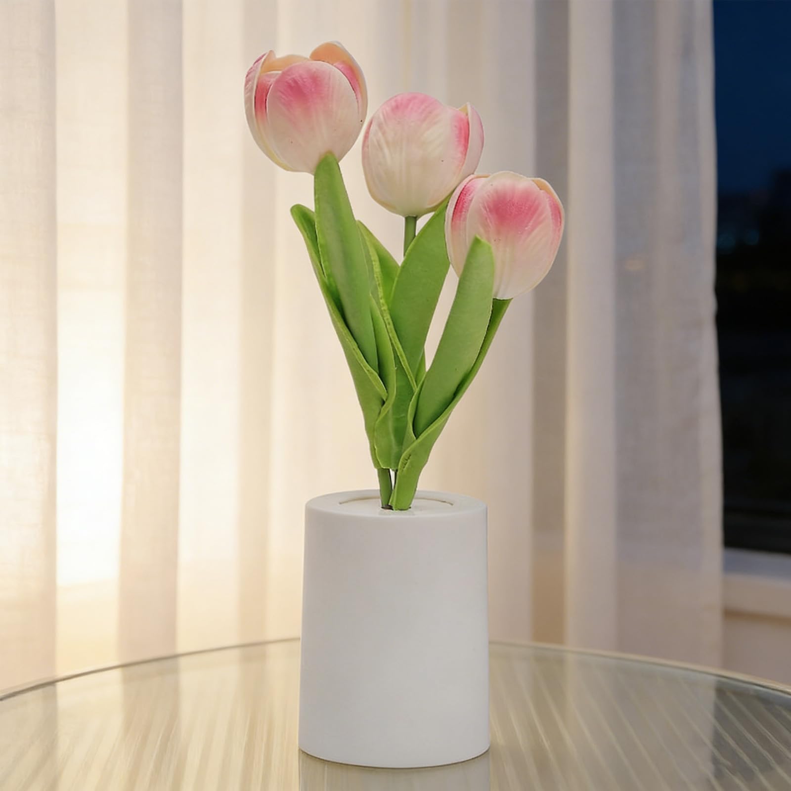 Richaa Pink Tulip Lamp, 3 Flower Tulips Night Light, Flower Tulips Table Lamp Mother's Day Christmas Birthday Thanksgiving Gift for Women Girlfriend Grandma-USB Power