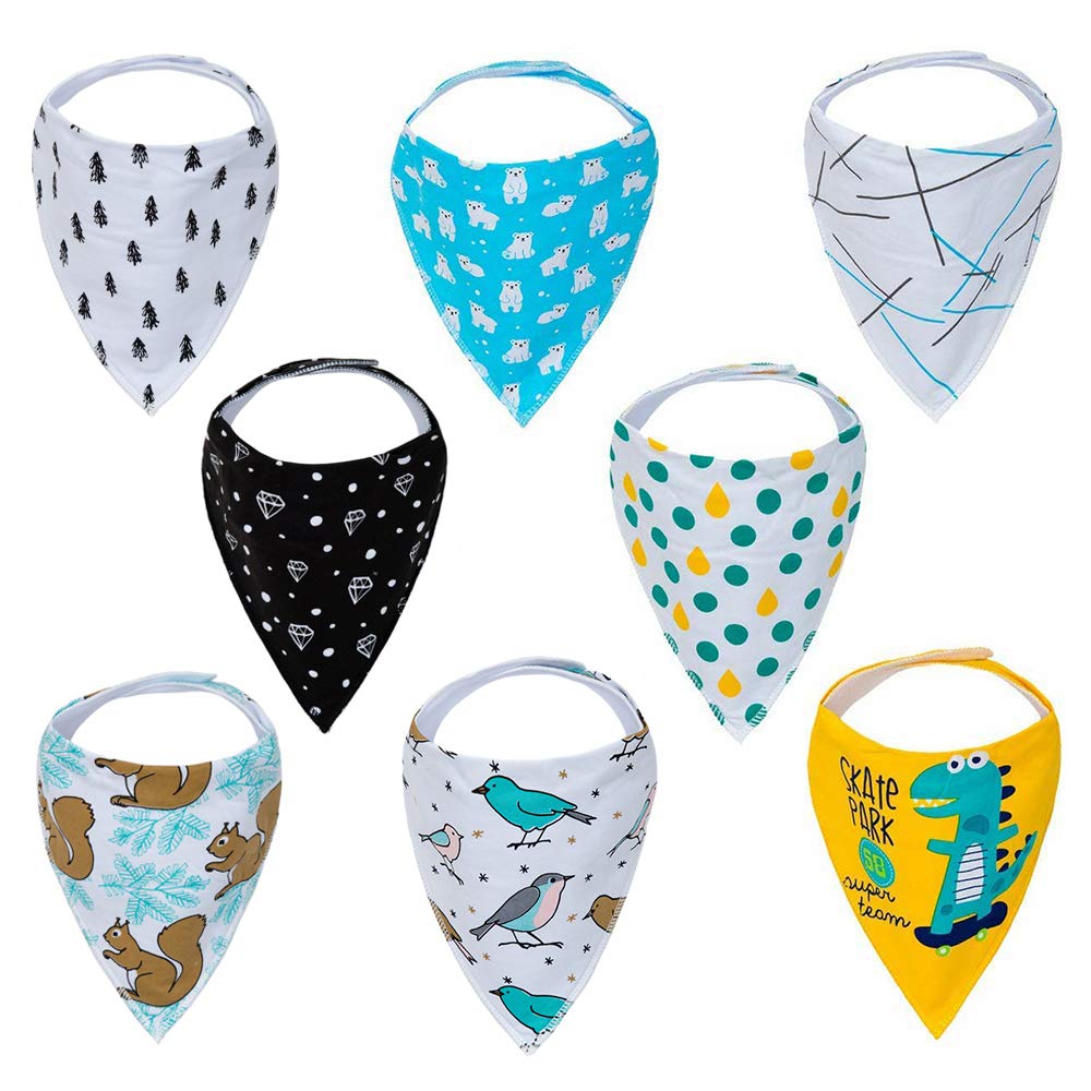 Kawaii Baby Bandana Scarf Burp Cloth for Teething Drooling and Feeding Baby Bib Gift Set, Raindrops, 8-Pack