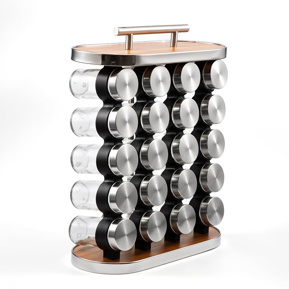 Estante para Especias, 20 Tarros de Vidrio para Organizar y Almacenar Especias con Mango para Cocina Despensa Organizador de Condimentos
