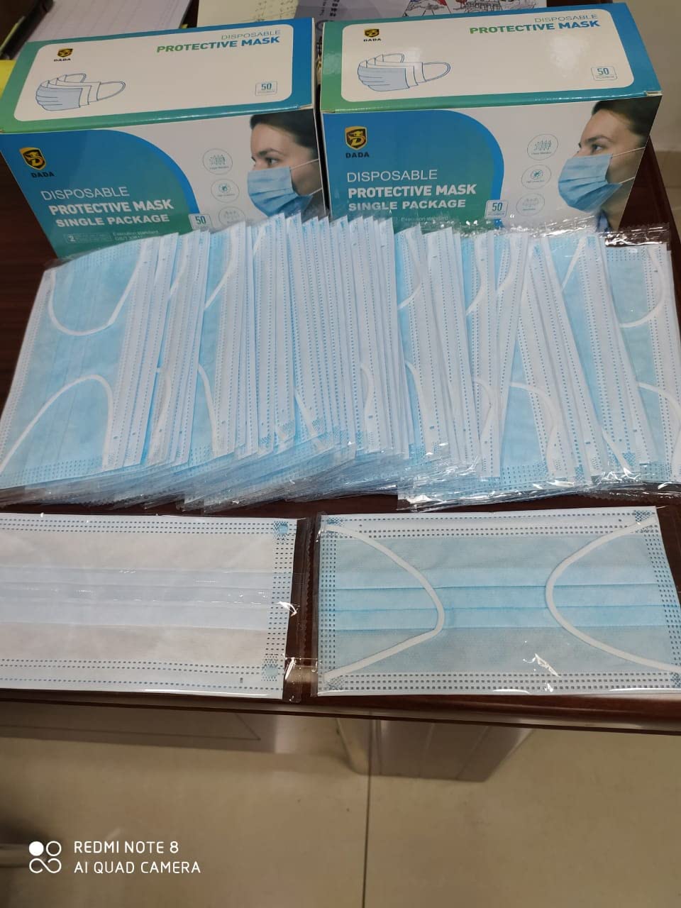 50 pc Flat Fold Face Mask, Ear Loops, Nose Clip Yes, Blue, Mask Size Universal, Individually packed Each Mask