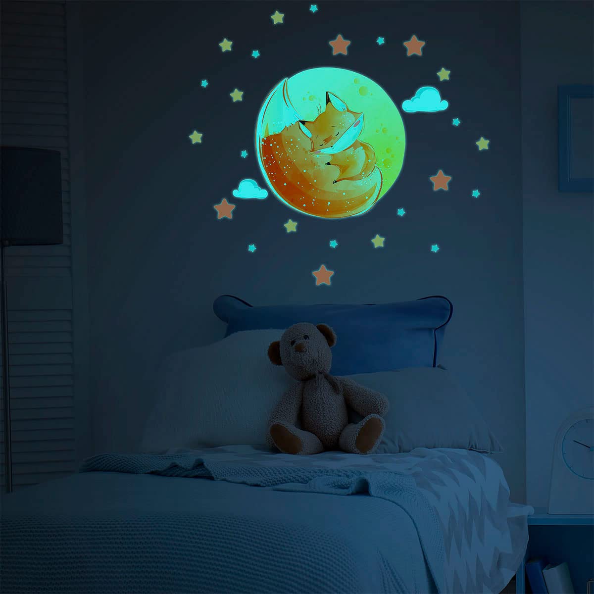 Ambiance Luminous Luminous Naklejka - Dream Fox - Naklejka ścienna Sufitowa Dziecko Fluorescencyjna | H30 x L40 cm + 50 gwiazdek