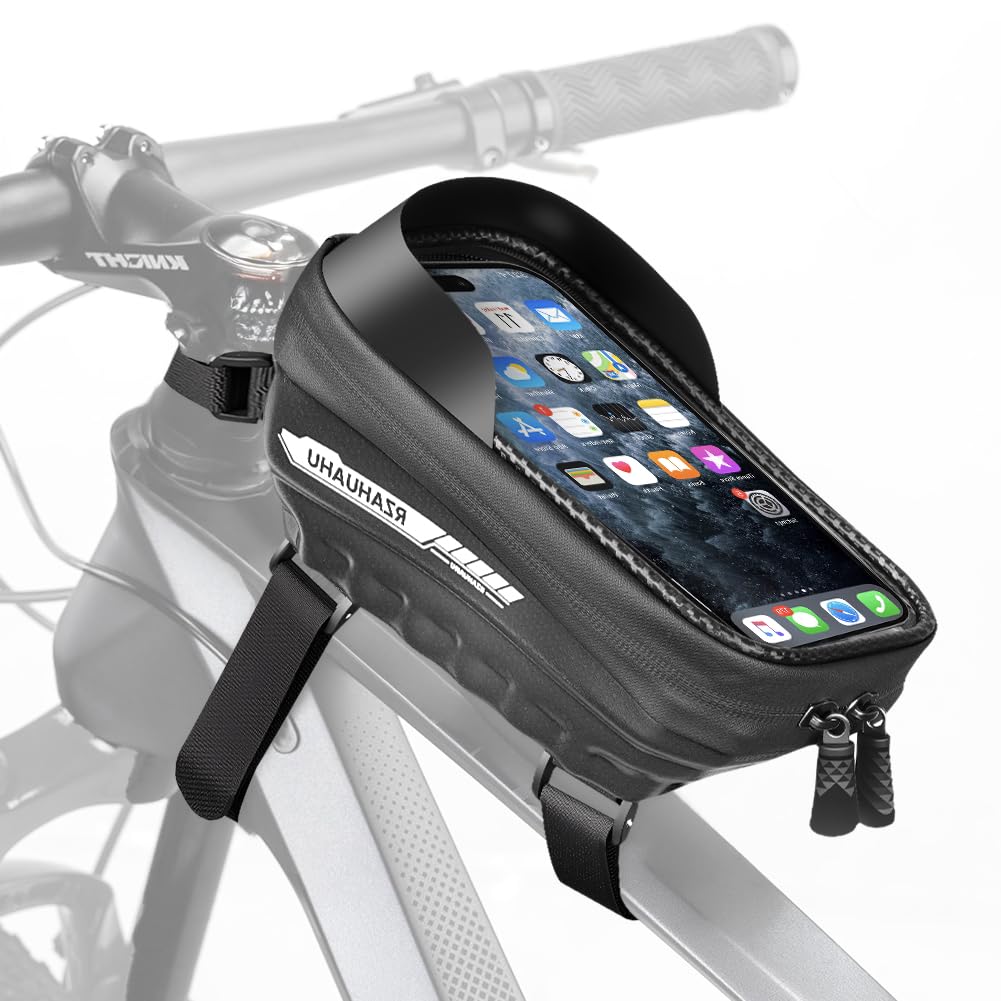 flintronic Torba na Ramę Rowerowa, Wodoodporna z Wbudowanym Ochronem Przeciwsłonecznym i Czułym Ekranem Dotykowym na Telefon o Przekątnej Mniejszej niż 7''