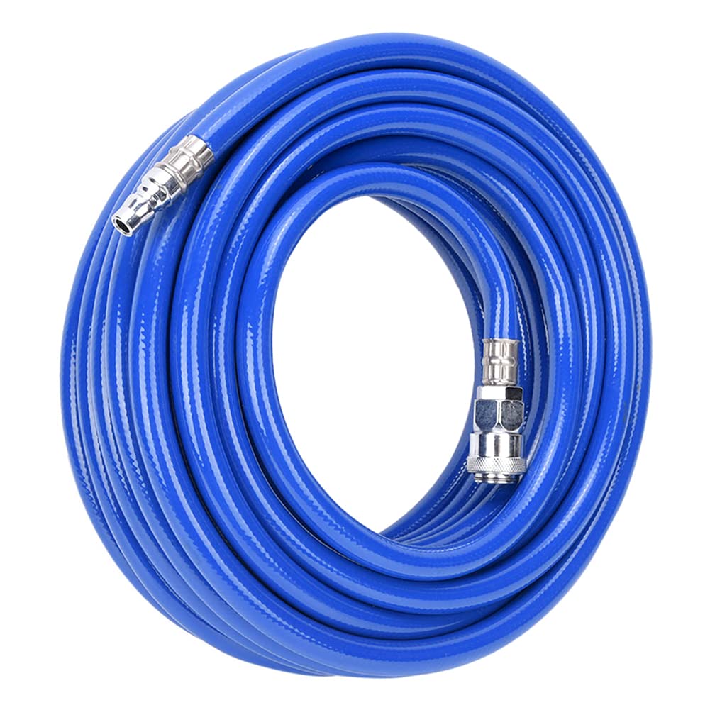 Greensen Blue Stainless Steel Compressed Air Hose Set - 15M Pvc Line With Würth Safety Coupling And Nozzle, 9.5 Mm Inner Diameter, 850 Psi Operating Pressure