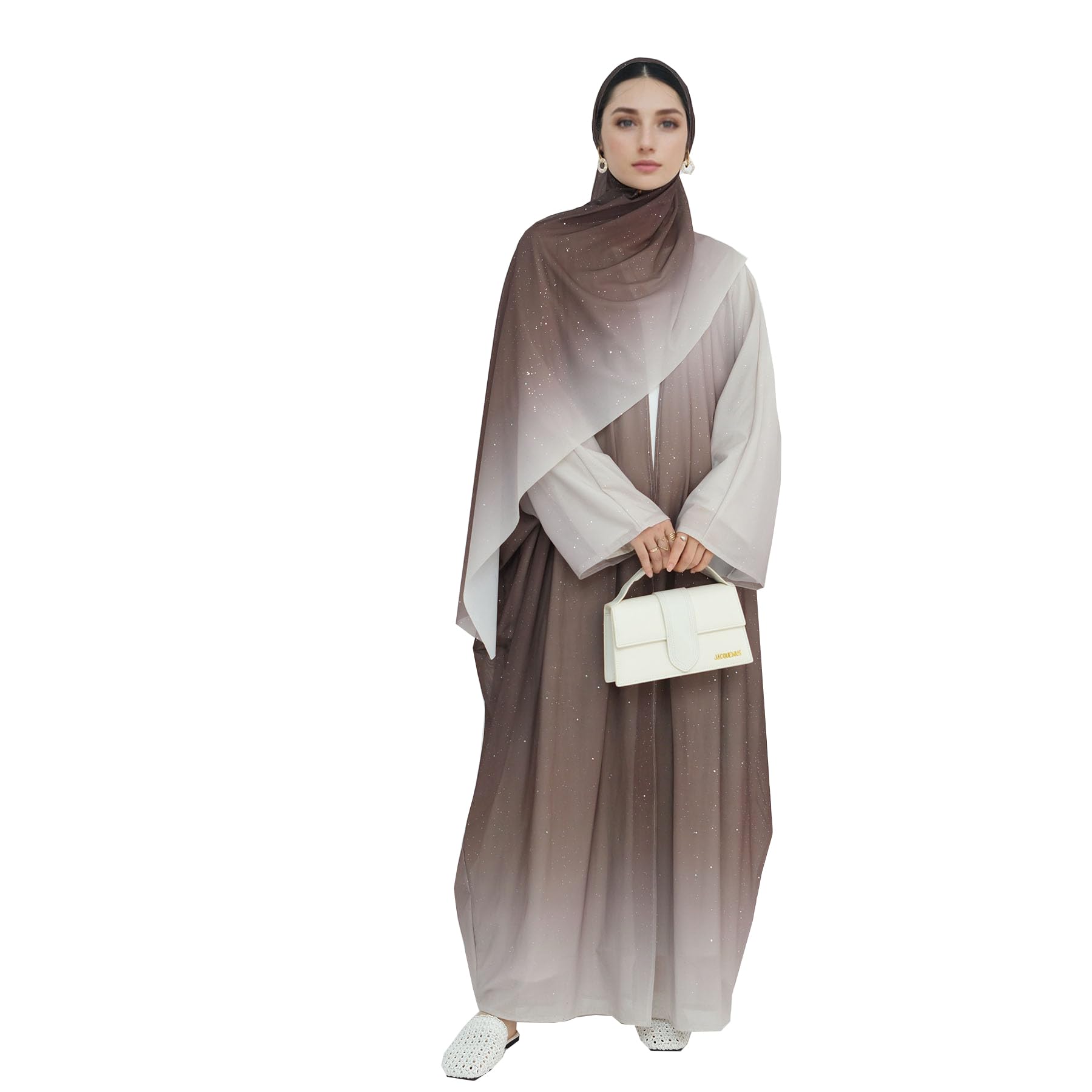 Muslim Abaya for Women Gradient Color Cardigan Islamic Flash Robe Prayer Clothes with Hijab