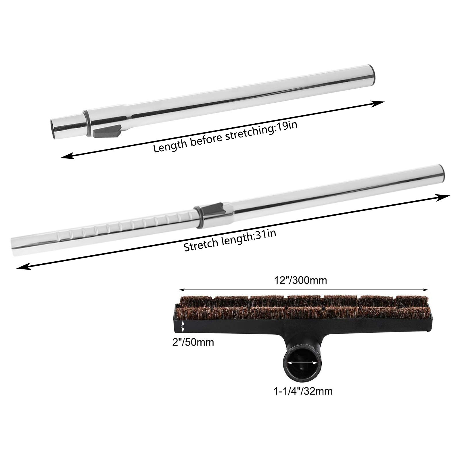 Eagles Hardwood Floor brush with 1-1/4" Extension Wands Remplacement for most vacuum cleaner Accepting 1-1/4" Attachment