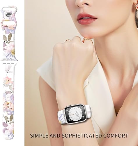 Compatible with iWatch Band 38mm 40mm 41mm for Women Men, Soft Silicone Waterproof Replacement Strap for iWatch Ultra SE & Series 10/9/8/7/6/5/4/3/2/1(Cute Floral,38/40/41mm)
