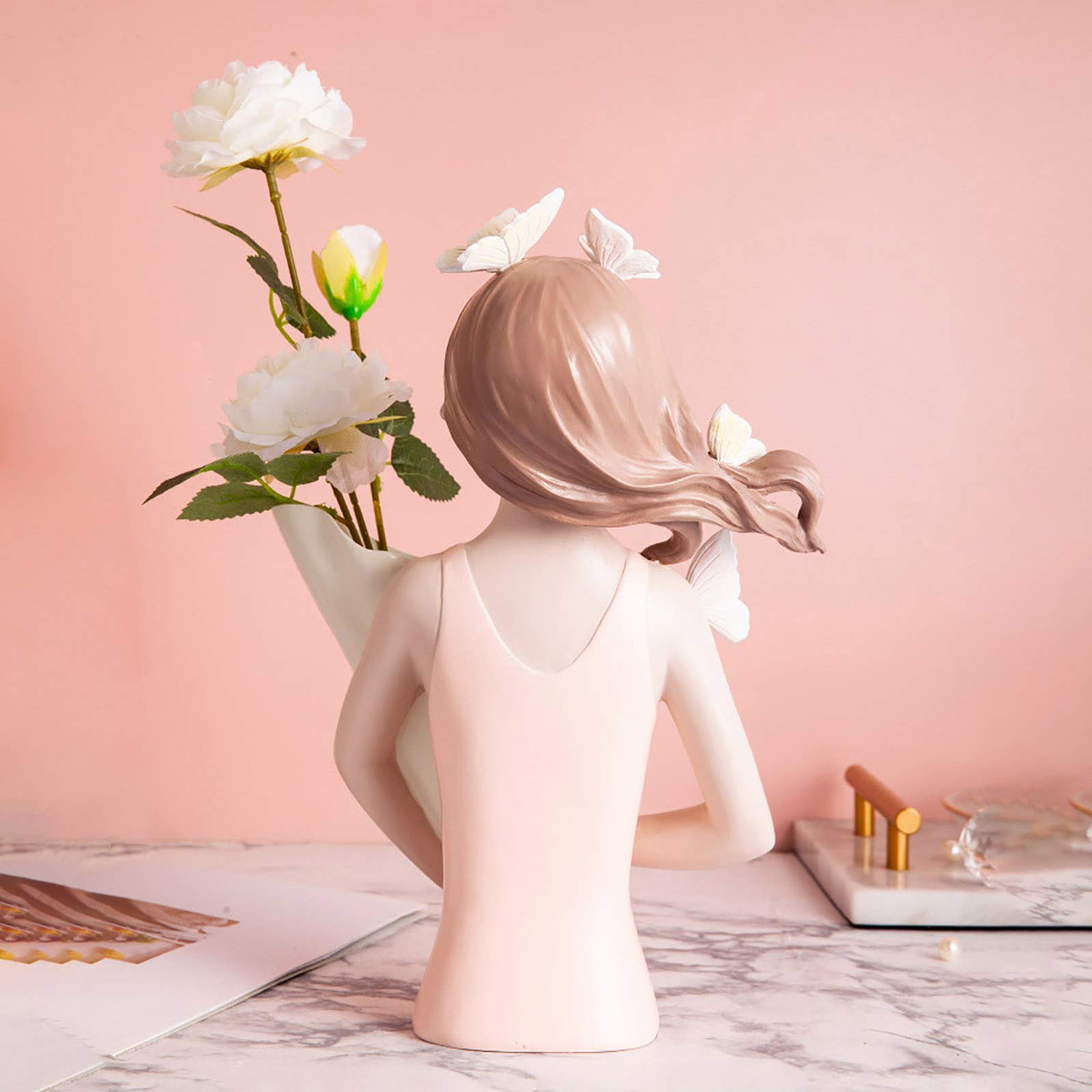 Amazon.com: Butterfly Girl Flowers Vase Statue Ornaments, Hand 