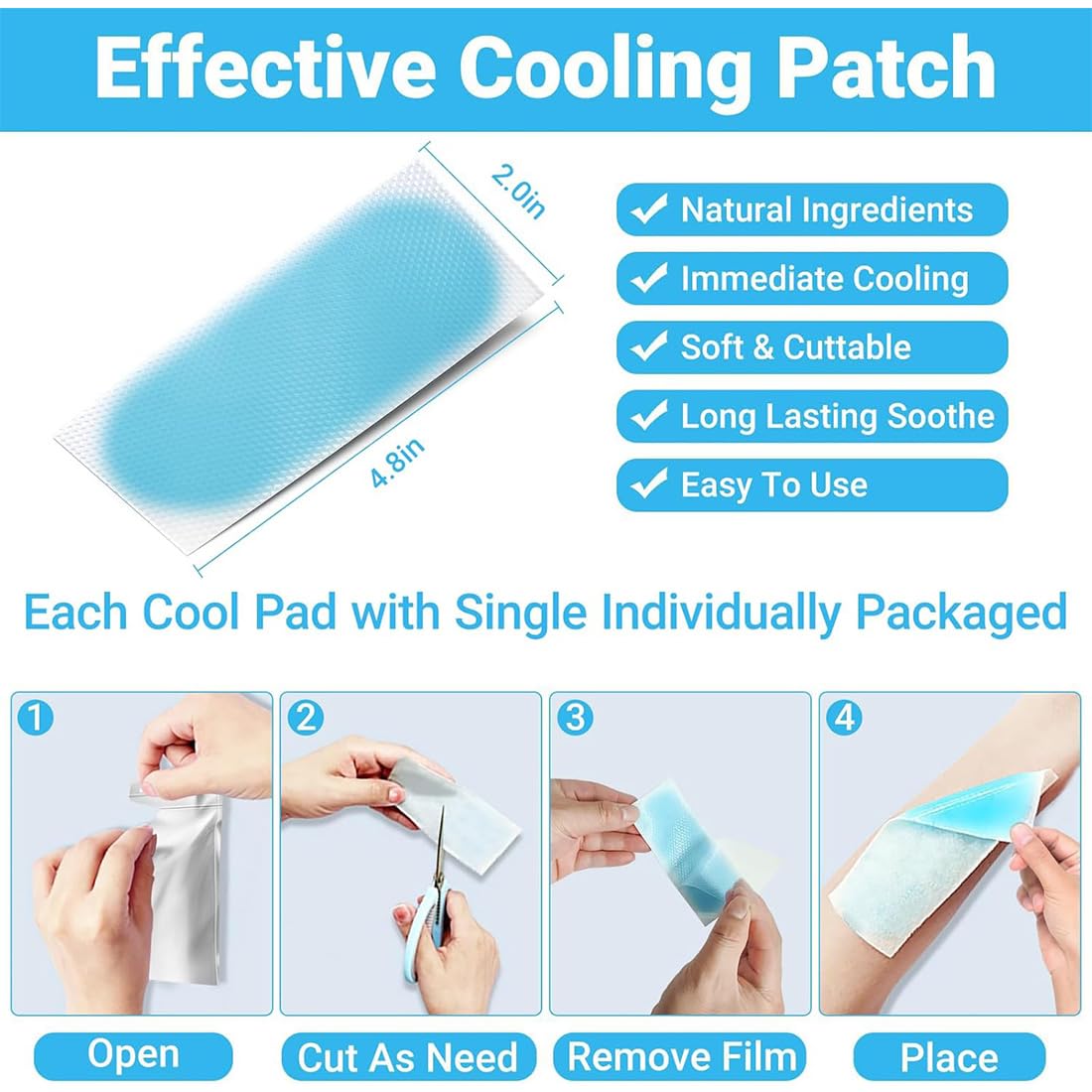 24 Pezzi Patch di Raffreddamento,Cerotti Refrigeranti, Raffreddamento Gel Patch, Gel di Raffreddamento,Rinfrescante Cerotto Freddo, Per il caldo estivo, la sudorazione e le vertigini