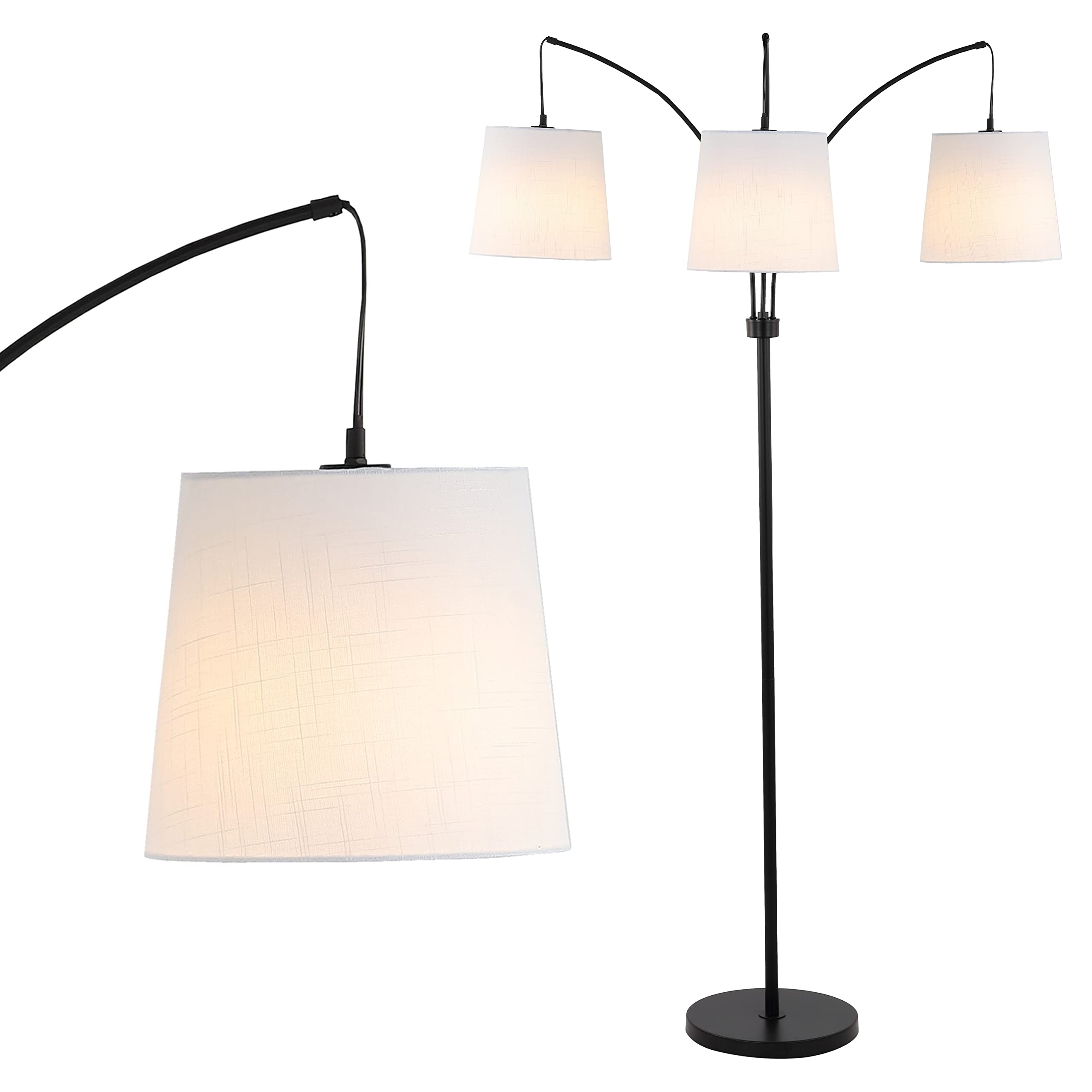 JONATHAN Y JYL3080A Sylva 72.5" 3-Light Mid-Century Modern Head-Adjustable Iron LED Arc Floor Lamp Contemporary, Industrial Standing Reading Lamp LED Bulb Included, Black