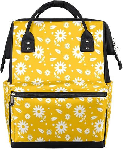 Miniatura 1 de cfpolar Mochila para pañales de color amarillo y blanco margaritas para maternidad recién nacido bolsas grandes para bebés para mamás y padres