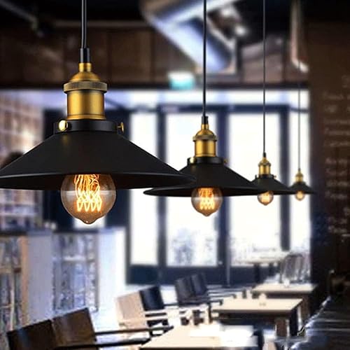 Miniatura 2 de Luces colgantes vintage de metal negro, lámpara colgante creativa de paraguas, cableado de latón cepillado E26E27 Base de araña para isla de cocina,