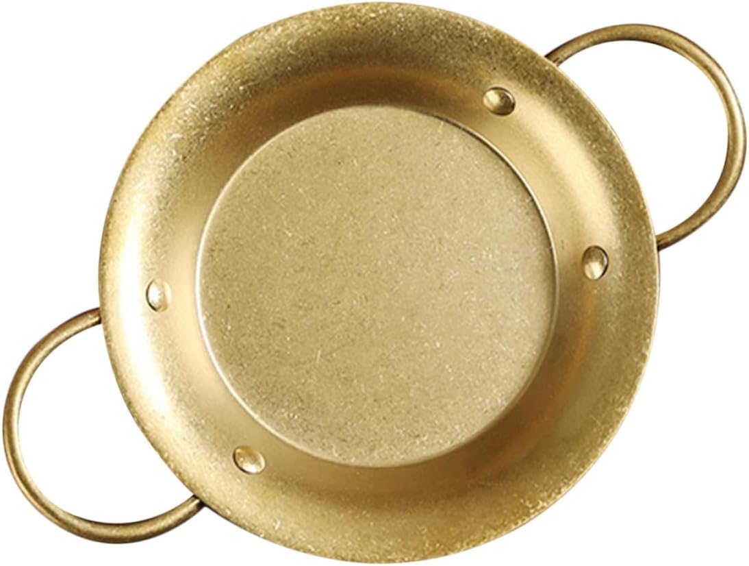 TIDTALEO Vintage 20.5cm Stainless Steel Spanish Paella Pan Double Handle Non-toxic Cooking Skillet for Home Kitchen Seafood and Rice Dishes