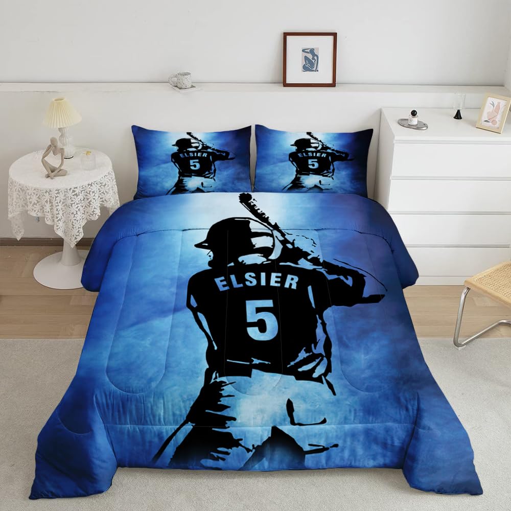 Baseball Comforter - Baseball Helmet and Custom Name Bedding Set Baseball Twin Comforter Twin Size Sports Themed Bedding Set 3pcs for Kids Teens (