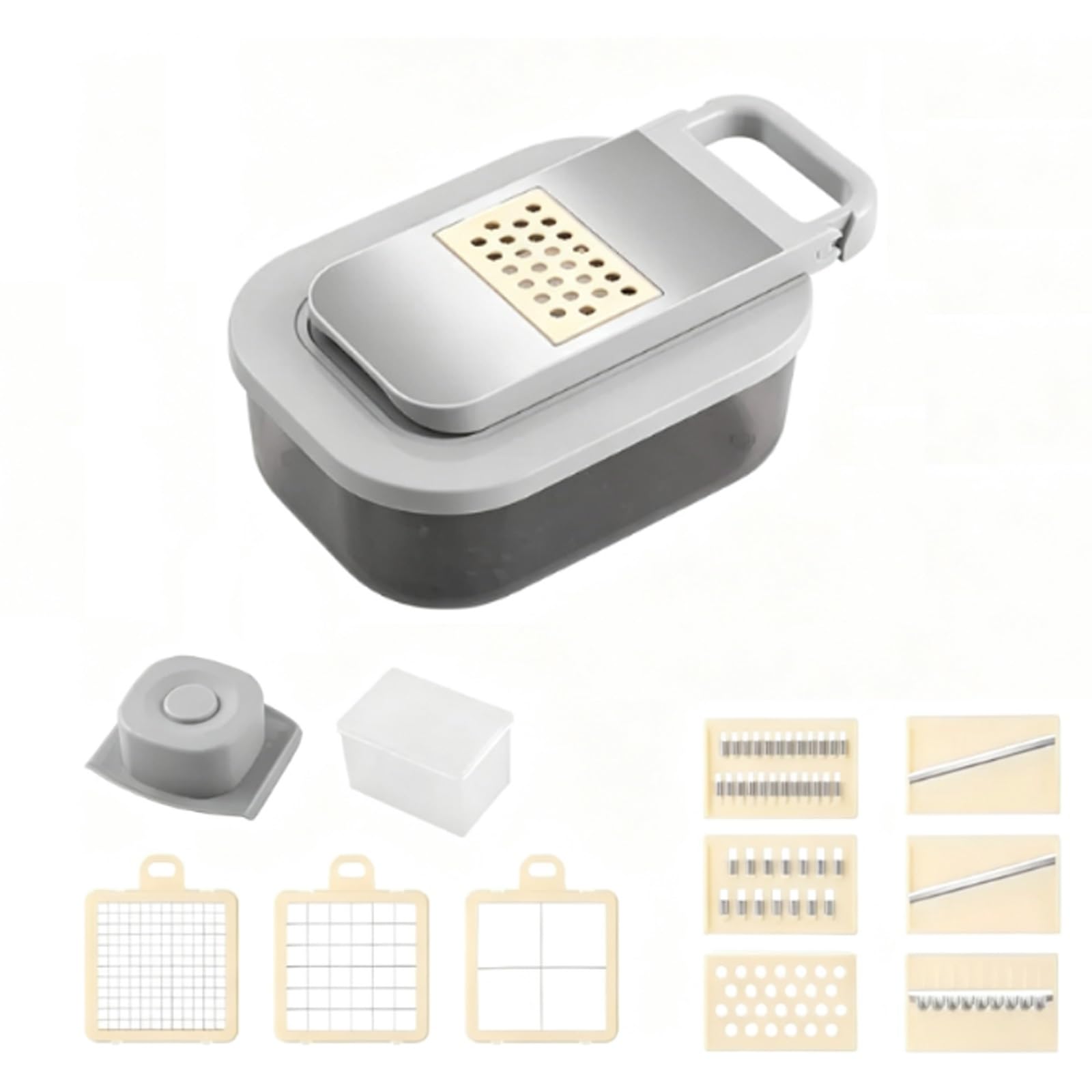 Mandolina de Cocina Profesional 9 en 1 De Acero Inoxidable, Picadora Verduras 9 en 1, Protector Manos Resistente, con Recipiente y Cuchillas Intercambiables Acero Inoxidable