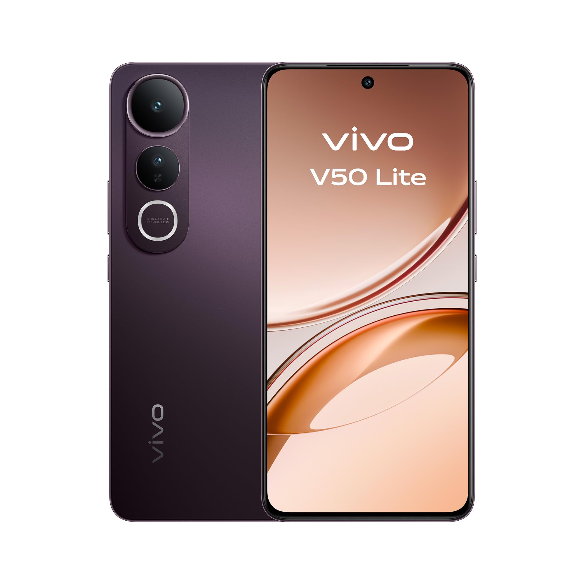 vivo V50 Lite 4G Smartphone, 8G+256G, 6,77" 120Hz P-OLED-Bildschirm, 50MP Sony Hauptkamera, Aura Light, 5200 mAh Akku, 90W FlashCharge, IP65, 400% Lautstärke & Dual-Stereo-Lautsprecher, Dual Sim Handy