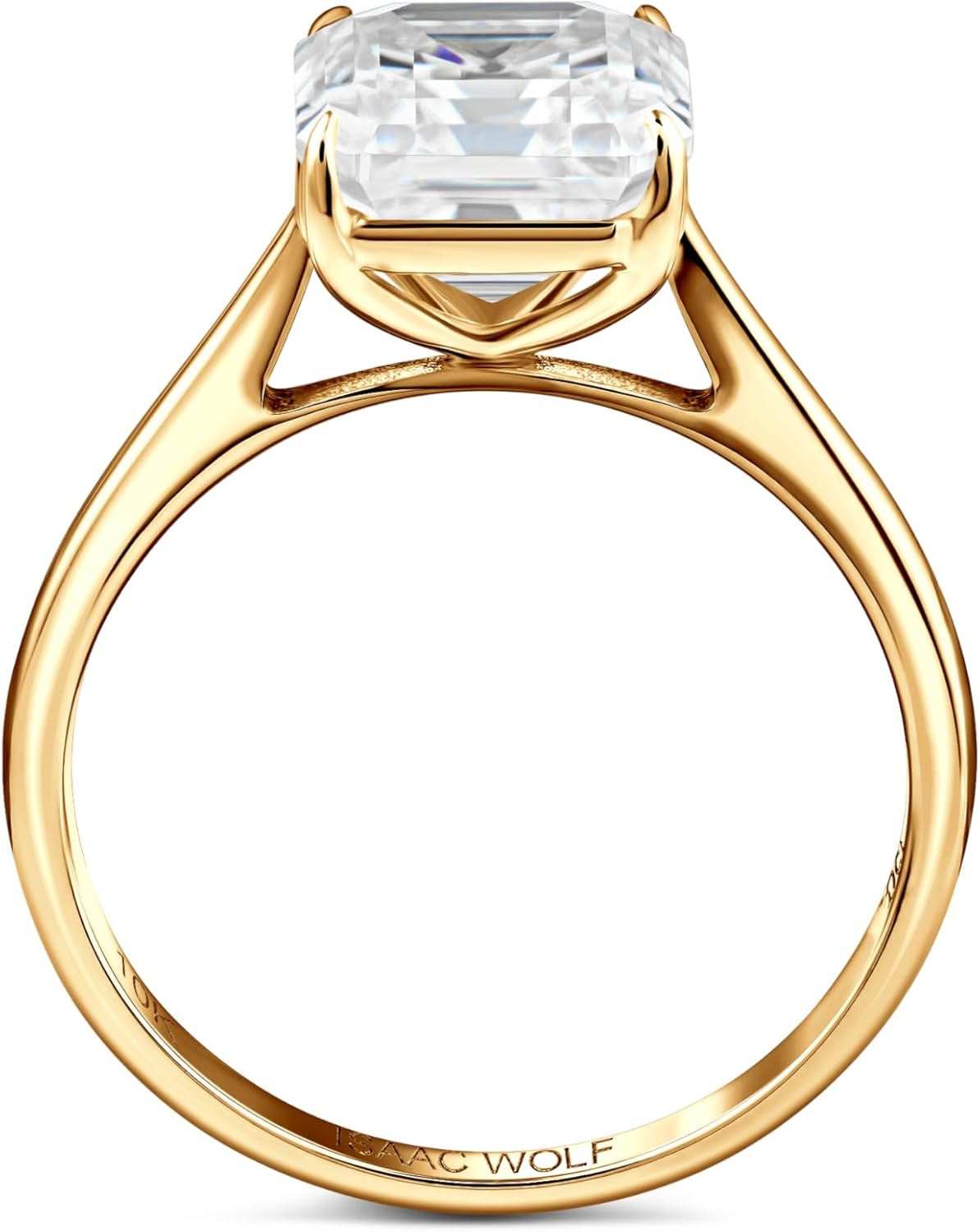 ISAAC WOLF Certified 10k Gold 5 CT Asscher Cut Moissanite Solitaire Bridal Ring For Women