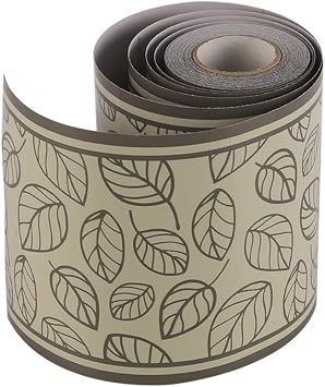 Gray Leaves PVC Self-Adhesive Wallpaper Wall Border Waterproof Stickers for Bathroom Kitchen Decorative Trim 10 Meters Durable Removable Decor