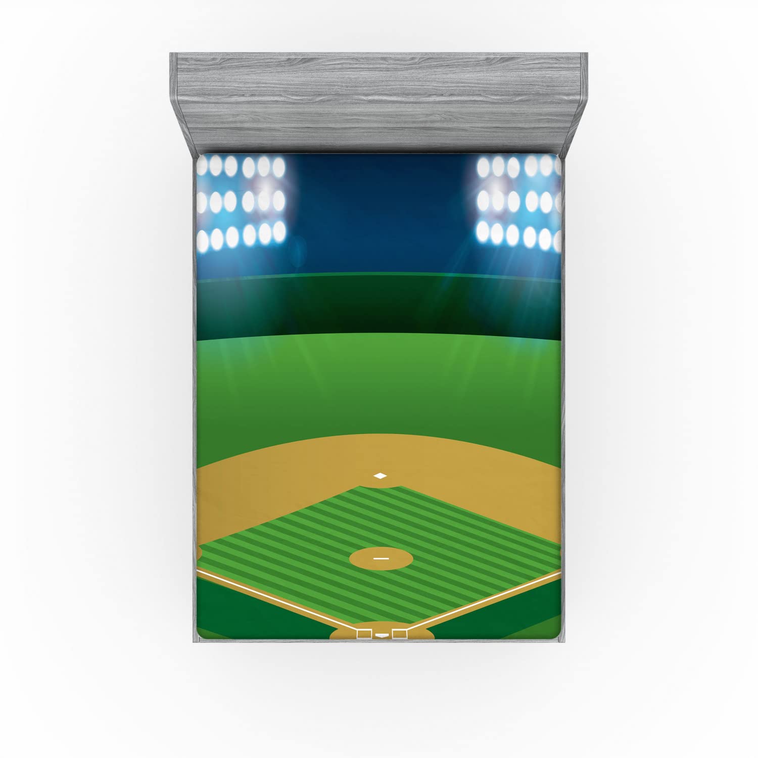 Ambesonne Sports 2 Pack Fitted Sheet, Cartoonish Field Stadium, Bed Cover All-Round Elastic Deep Pockets 2 Pieces, Package Contains 2 Queen Size Fitted Sheets, Blue Green