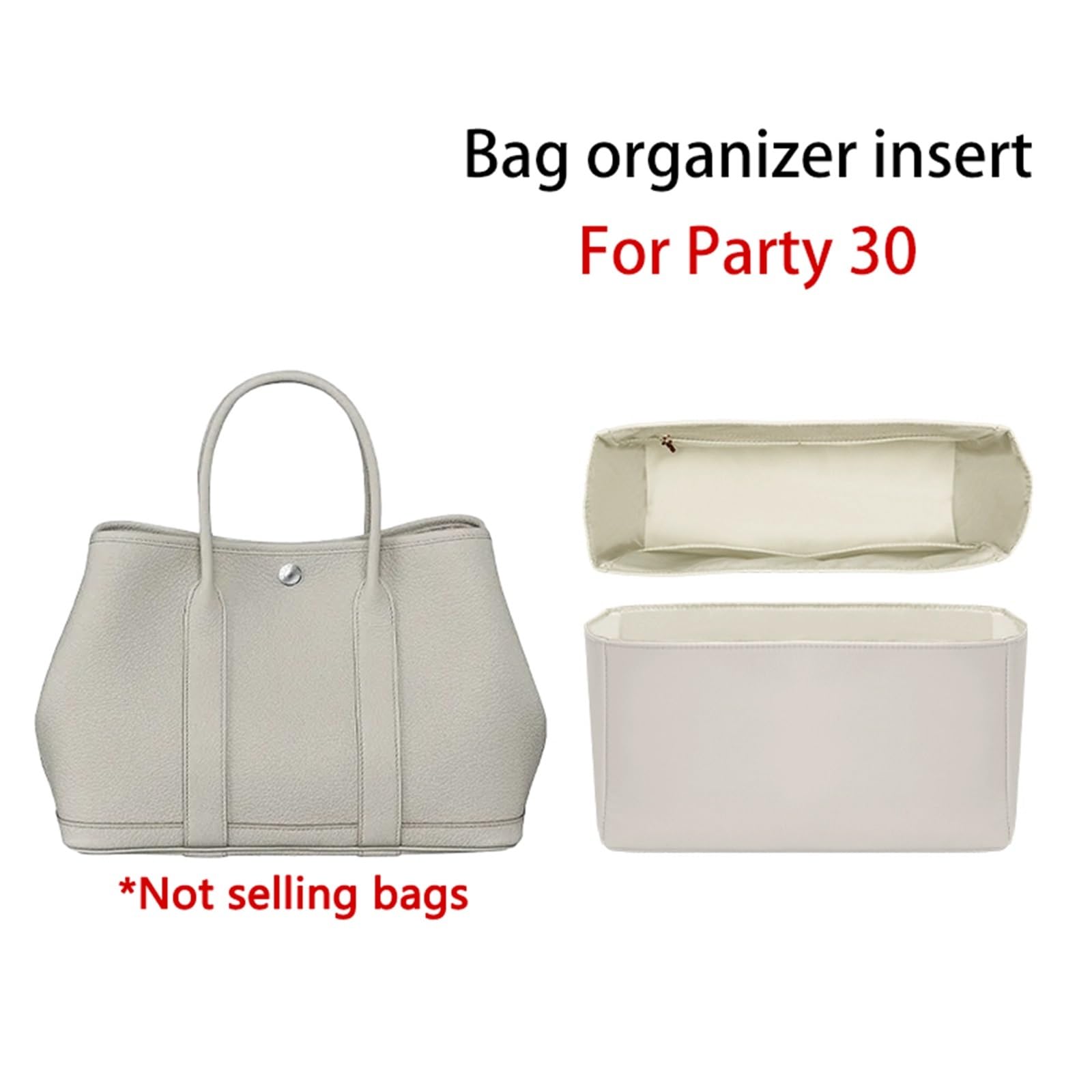 Wkład organizera kompatybilny z torebkami Hermes, nylonowy organizer na imprezę w ogrodzie 23/30/36 (White Insert For 30)