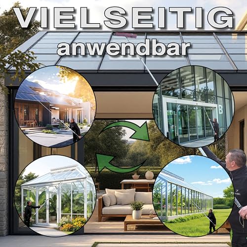 FenWi 6m Teleskop Fensterputzer Profi Set mit Abzieher Gummilippe Microfaser Kombi Fensterwischer 45/50cm Gelenk Alu Teleskopstange 600 cm I für Wintergarten breite Fenster Solaranlagen Reinigung