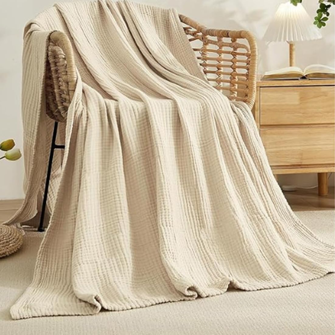 Muslin Blanket Adult,4-Layer Soft Breathable Muslin Throw for Couch, Sofa & Bed,Summer Cooling Lightweight 100% Cotton Blankets for Adults & Baby (Purple,230 * 230cm)