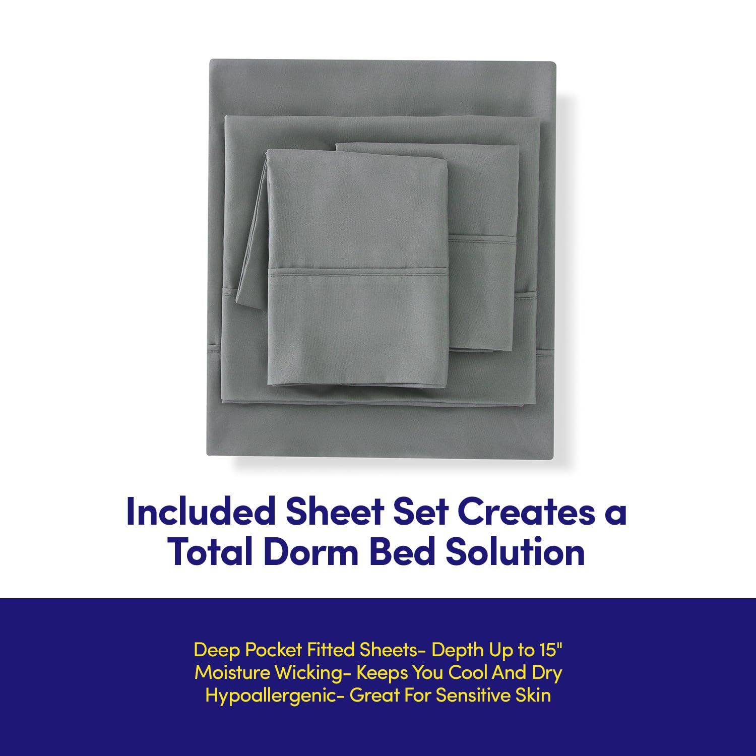 Dorm Room Essentials College Bedding Comforter Set 5 Piece Twin XL Size Bed in a Bag for College Students Boys and Girls, Twin XL, Gray view 7