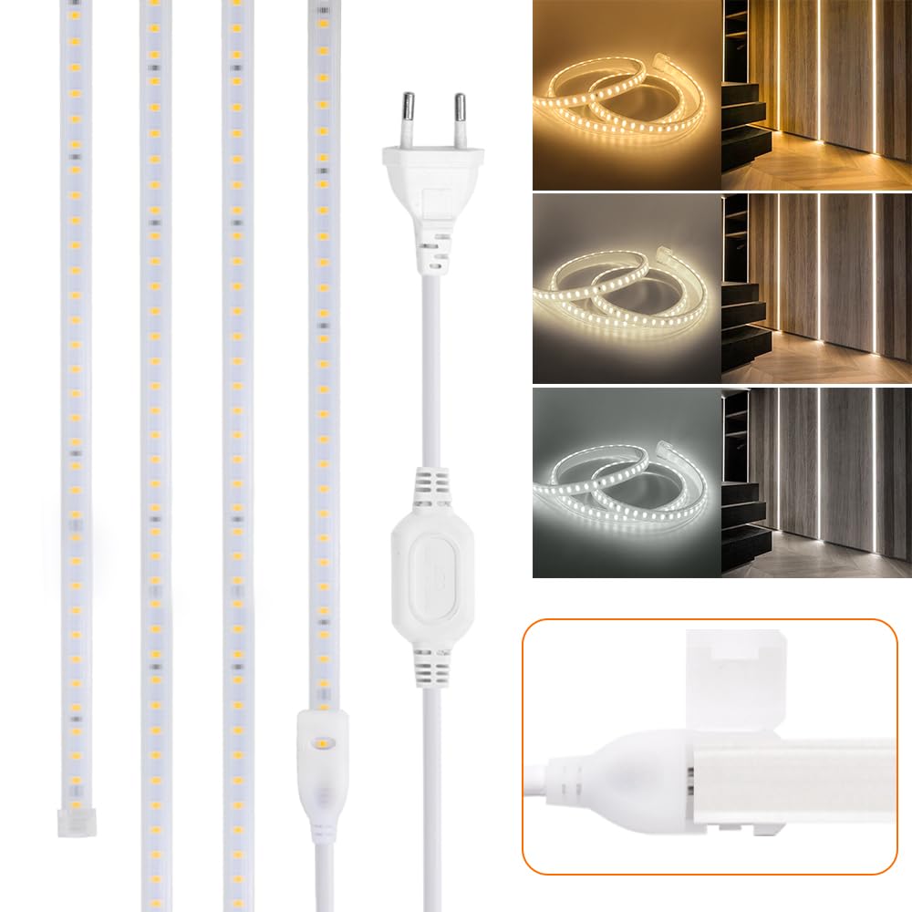 KISUFU Striscia LED, LED Flessibile 220V Striscia LED ad alta luminosità con cavo di alimentazione, impermeabile IP65 Nastri LED per Esterni, Feste, Decorazione per Feste, (Bianco naturale, 25M)