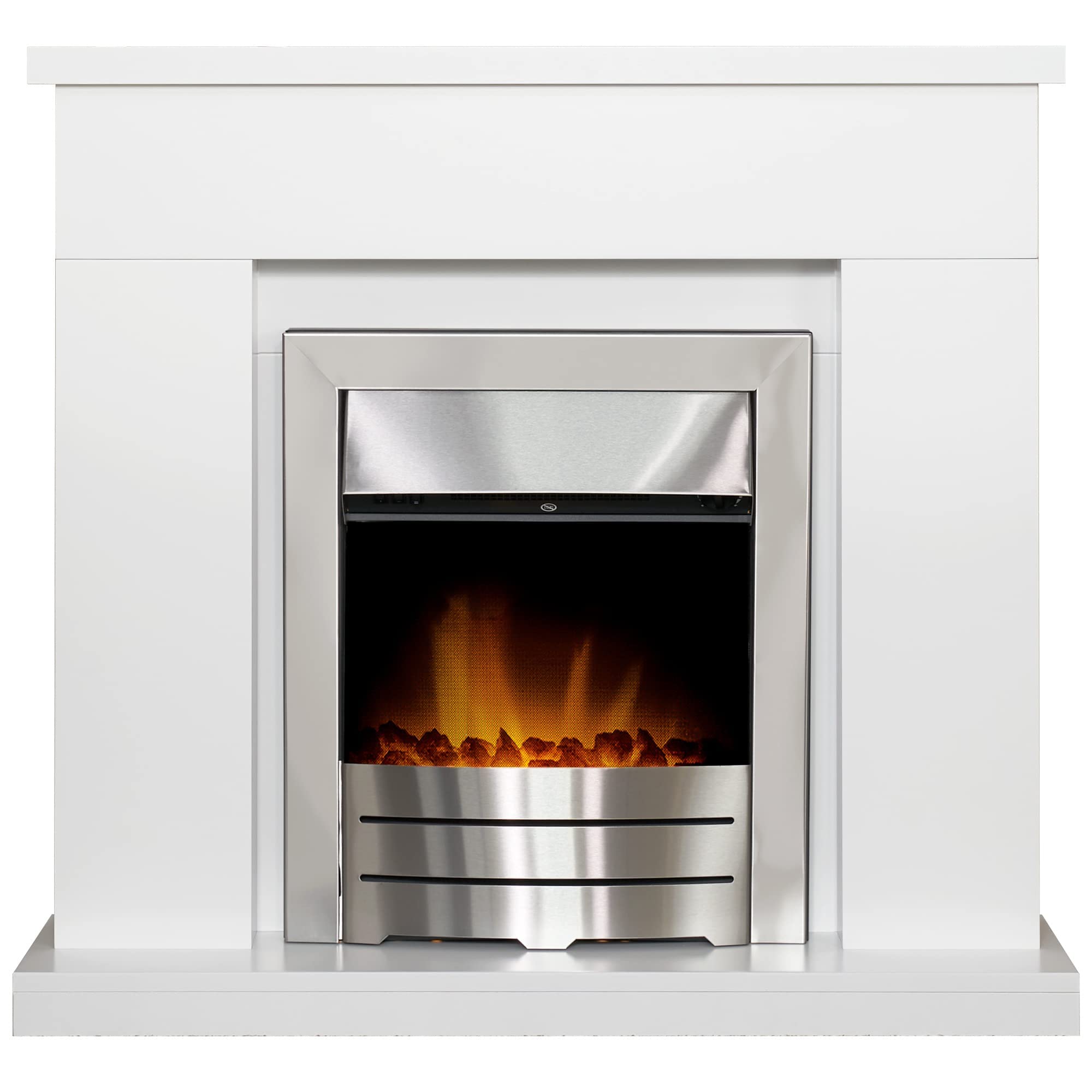 Adam Lomond Fireplace Pure + Colorado Electric Fire Brushed Steel, 39" White