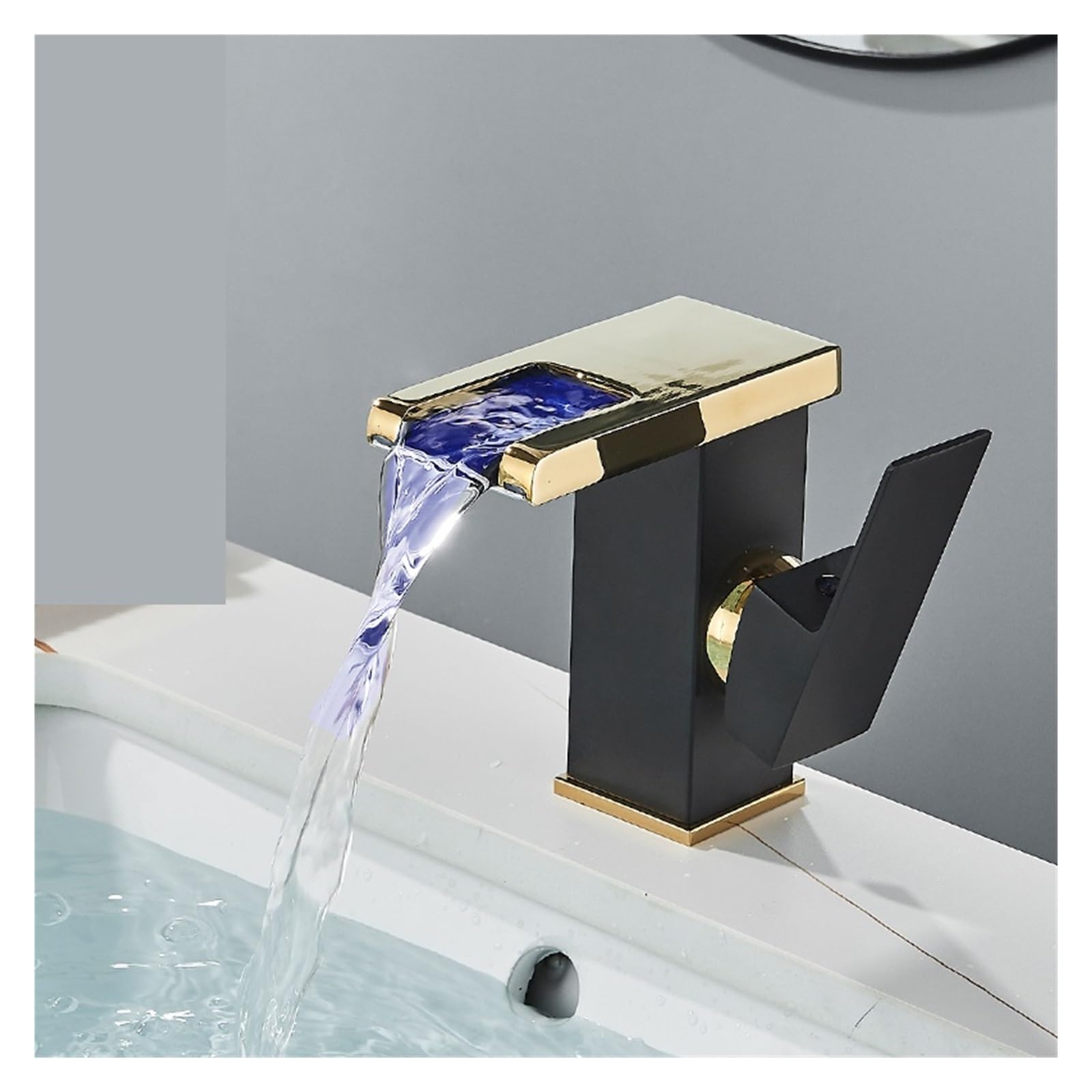Grifo de lavabo cascada para un baño moderno con luces LED y agua caliente