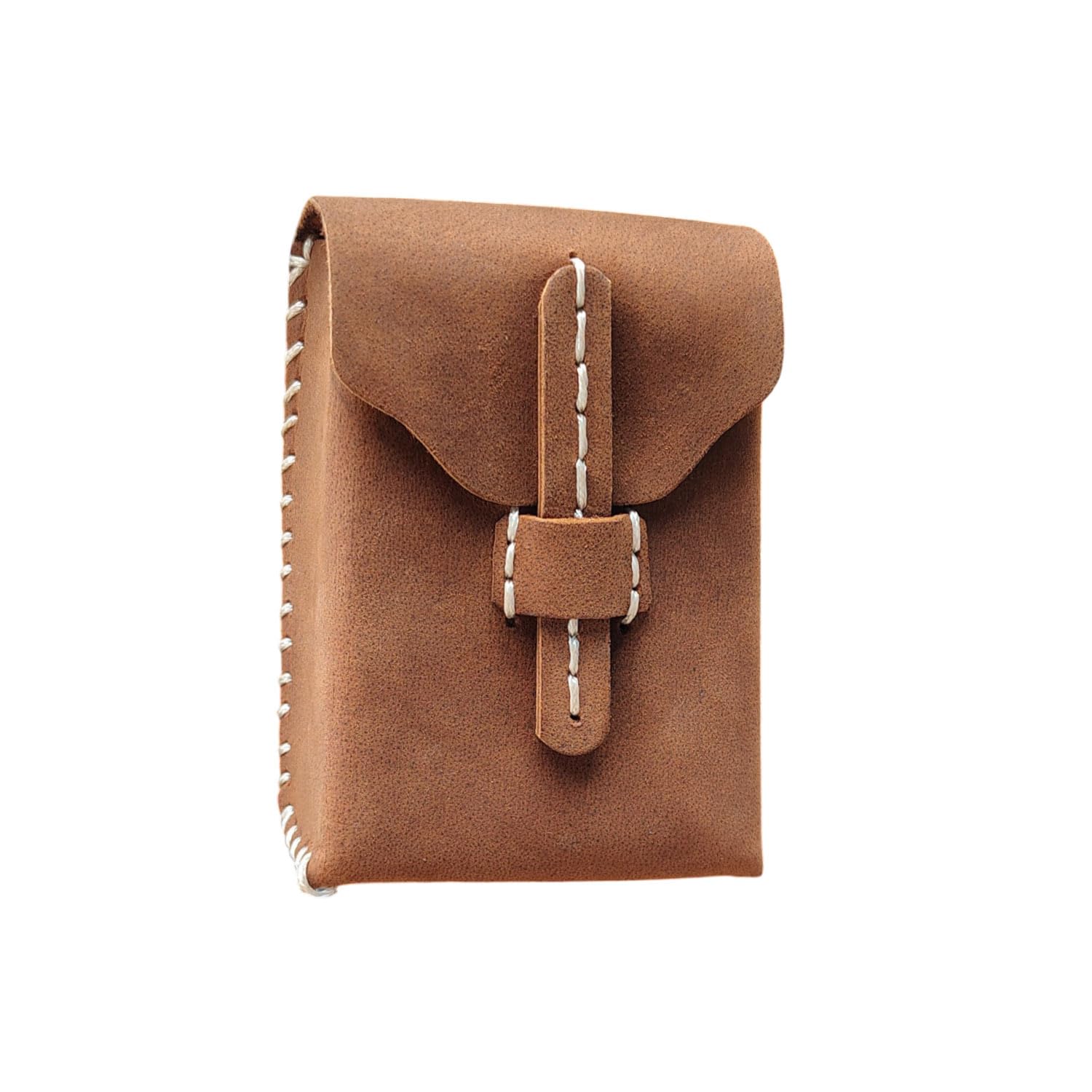 Handcrafted Rustic Leather Cigarette Case with Lighter Cover, Easy Pull-Up Strap, Hand-Stitched Finish, Belt Loop Carry, Unique Design, Free Key Chain Gift Included