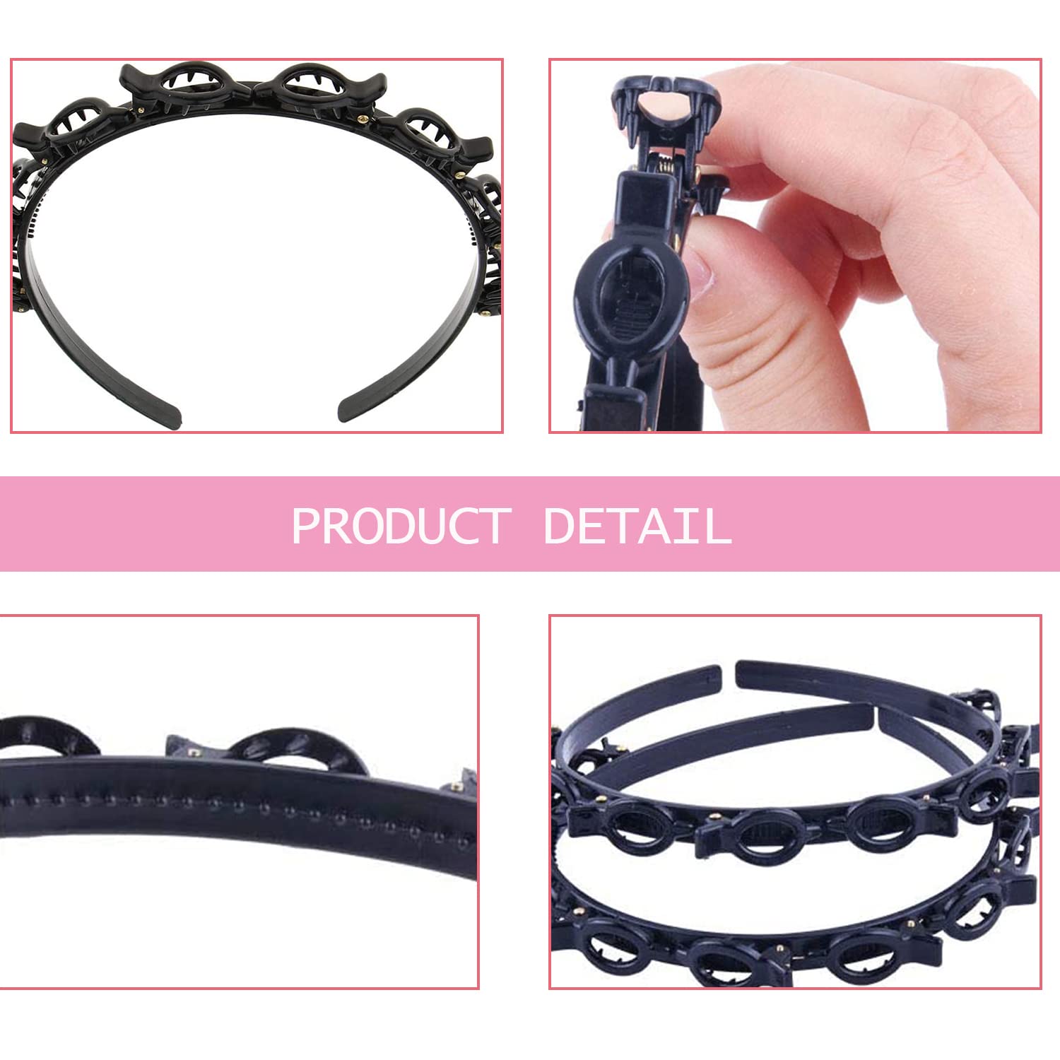 2 fasce per capelli con clip, colore nero, doppia frangia, forcina per capelli con clip, fascia per capelli a doppio strato per donne