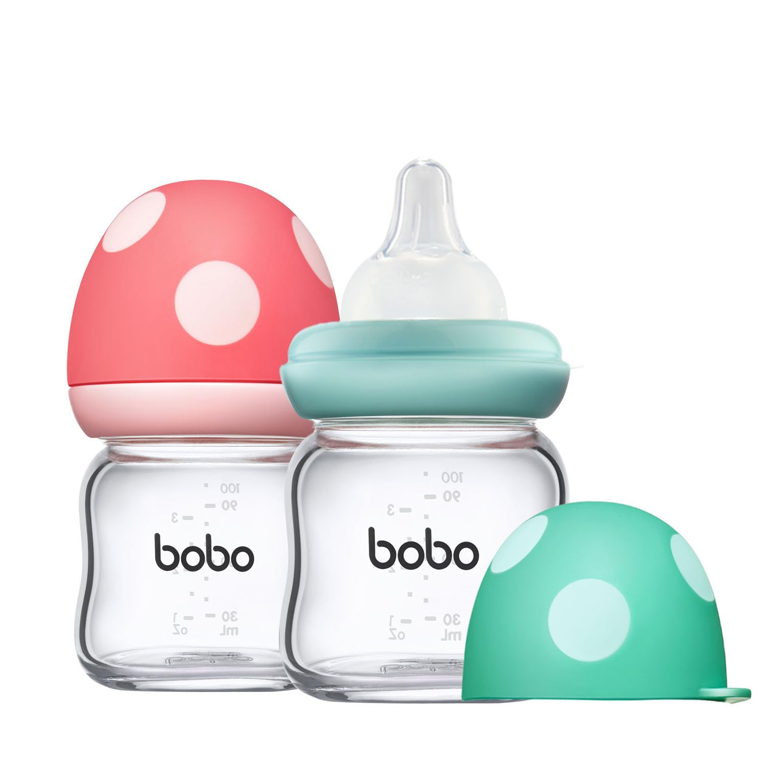 YOHKOH Natural Glass Baby Bottle with Level 1 Slow Flow Nipple, Newborn Anti-Colic Baby Bottles, Wide Neck Mushroom Baby Glass Bottle (3.4oz (Pack of