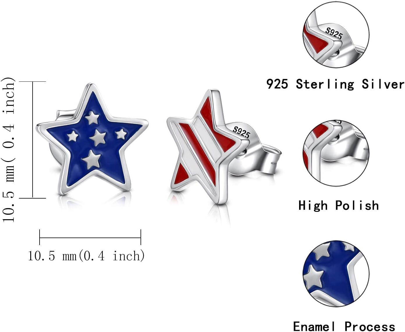 Silver USA American Flag Earrings - Patriotic Star Ears Stud Fourth of July Windmills Independence Day Hoop Jewelry Gift for Women Veterans