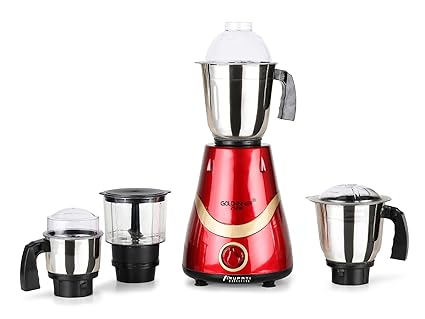 Goldwinner Necklace 750W Mixer Grinder with 3 Stainless Steel Jars and Chopper Jar (1 Wet Jar, 1 Dry Jar and 1 Chutney Jar), RED-Gold.Make in India(ISI Certified)