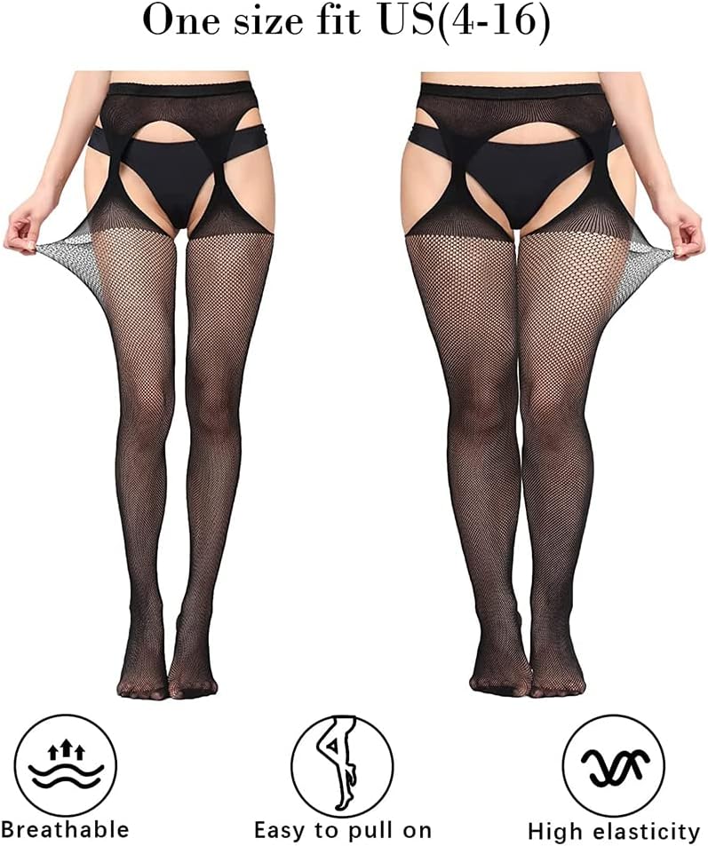 Women's Fishnet Stockings High Waist Tights Suspender Hosiery Sexy Pantyhose - Image 3