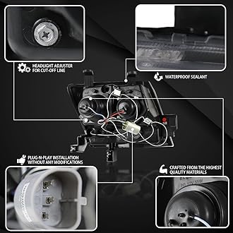 Autozensation Compatible with 2005-2012 Nissan Xterra, Left + Right Pair Headlamps Assembly, Black Smoke Halo Projector Headlights