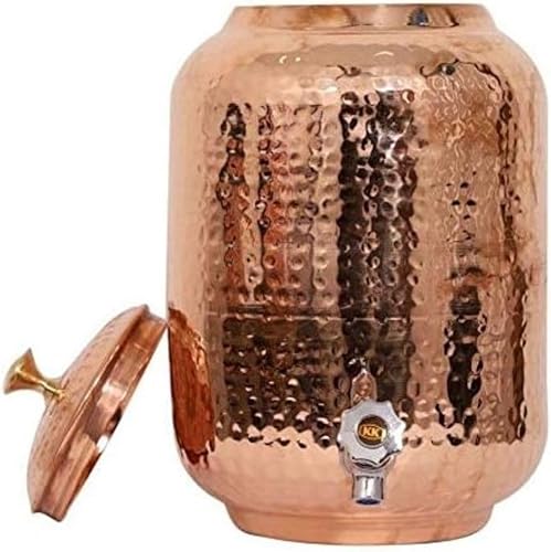 Miniatura 2 de jewellary hub - Dispensador de agua de cobre puro martillado hecho a mano indio, tanque de almacenamiento de agua curativa ayurvédica, botella de