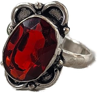 Garnet Ring Oval Stone Ring Faceted Stone Ring Handmade Ring Lab Garnet Ring Lab Created Stone Ring Red Stone Ring Bohemian Simple Band Ring Attractive Ring Faceted Garnet Jewelry