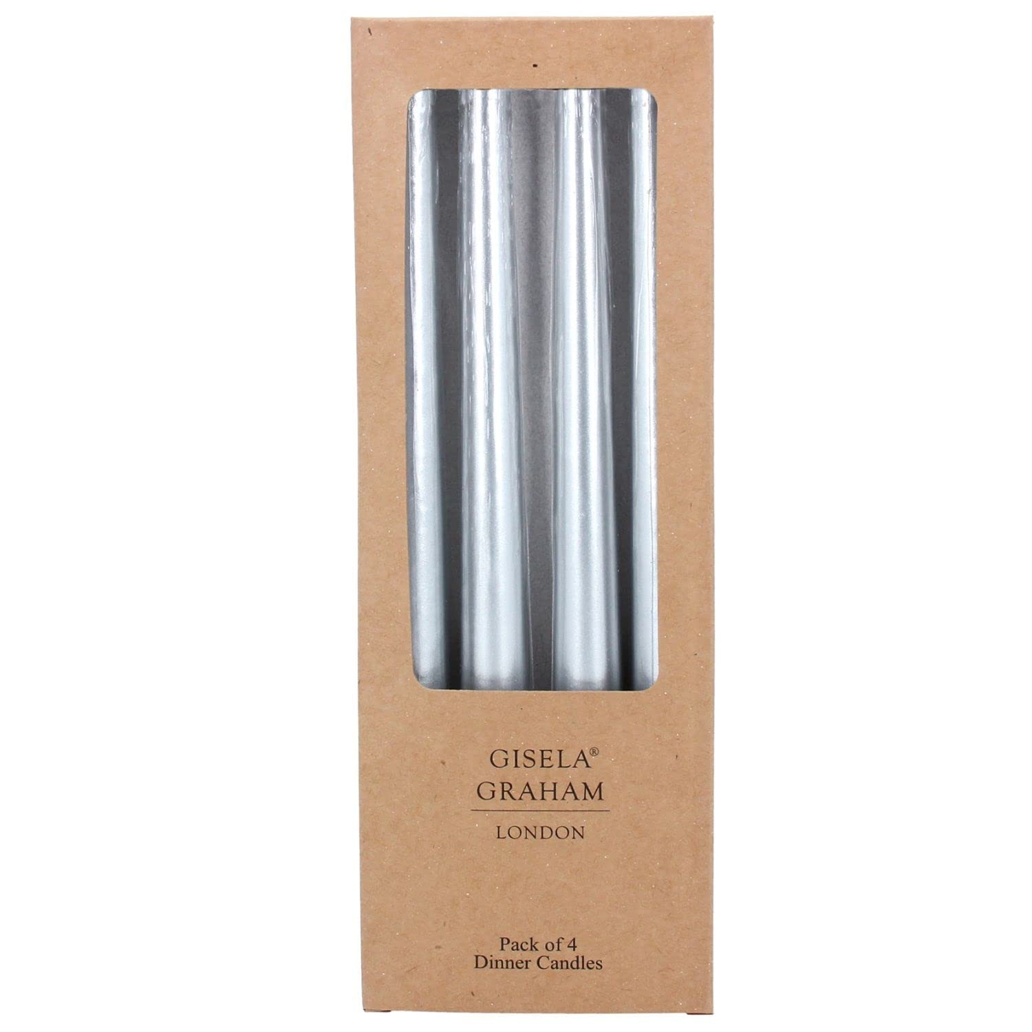 Gisela Graham Taper Candle Metallic Silver Dinner Candle Box Of 4