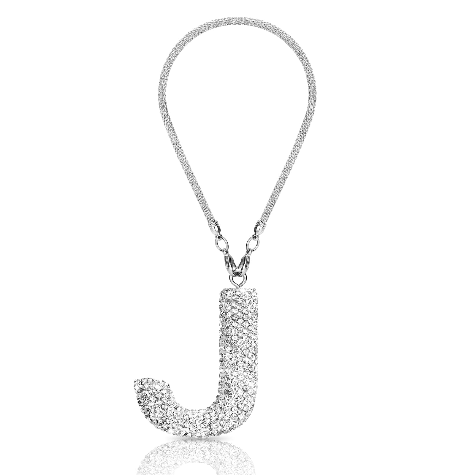 Bling Car Rear View Mirror Letter Pendant, Crystal Car Rear View Mirror Charms Letter S Car Accessories,Cute Lucky Hanging Ornament Pendant Car Hanging Accessories For Women. (Silver - View #2