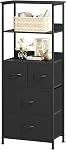 Somdot 5 Tier Bookshelf,Tall Bookcase with 3 Fabric Drawers,Storage Wood Shelf and Metal Frame,Shelving Unit for Living Room,Office,Study,Black