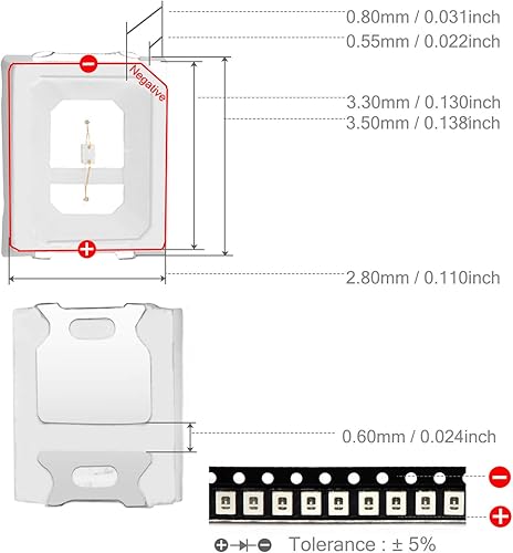 Miniatura 3 de CHANZON 100 luces de diodo LED SMD azul 2835 (chip de montaje en superficie de 0.110 in x 0.138 in DC 3 V 30 mA 0.1 W) lámparas de bombilla de