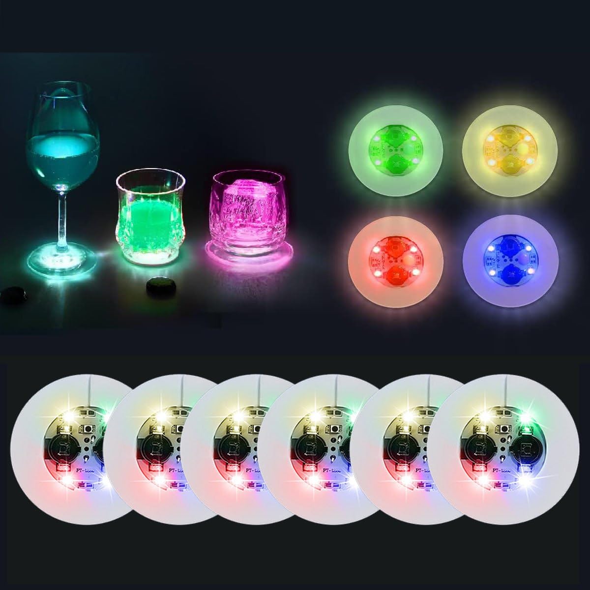 LTETTES 6 Pcs Multicolor LED Coasters for Drinks | Light-Up Bar Coaster Bottle Stickers | Perfect for Party, Wedding, Bar, Club, and Event Decoration-image-32