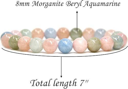 Miniatura 2 de Amandastone Pulsera elástica de cuentas redondas de 0.315 in con piedras preciosas naturales de 7 pulgadas